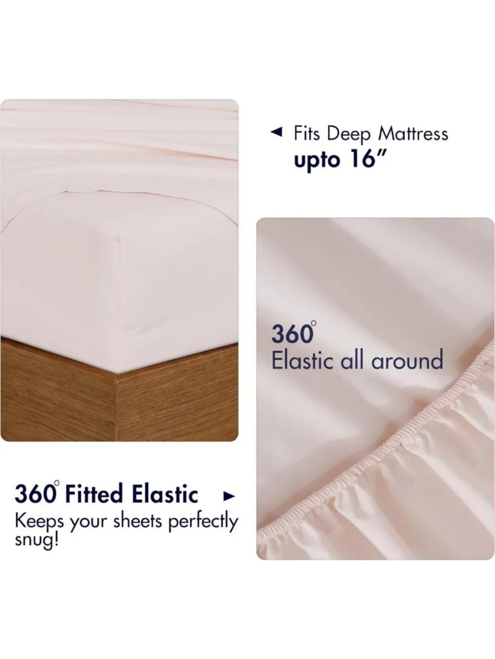 Queen Size 6-Piece Cotton Percale Sheet Set - Blush Pink, Cooling, Deep Pocket